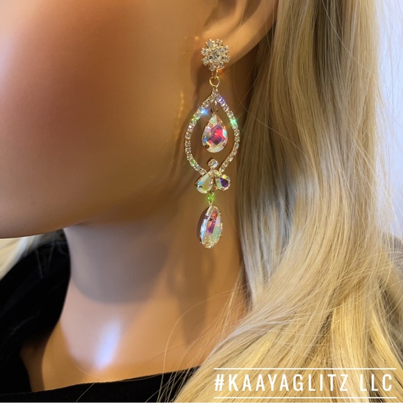 Silver Crystal Drop Earrings Wedding Bridal Bridesmaid Prom Statement Earrings - Picture 3 of 12